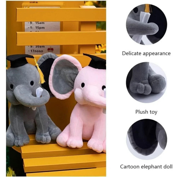 Elephant Plush Animal Doll Toy Wearing Bachelor Hat Graduation  Party - Picture 5 of 9